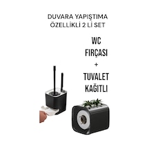 2 Li Set-kendinden Yapışkanlı Tuvalet Kağıdı Wc Kağıt Asacağı Ve Banyo Lavabo Wc Temizleme Fırçası Siyah