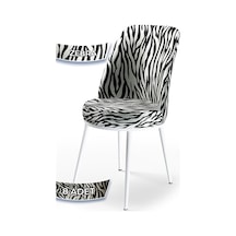 Canisa Concept Dexa Serisi, Üst Kalite Yemek Odası Sandalyesi, Metal Beyaz Iskeletli, 8 Adet Zebra Desen Metal, Zebra Desen
