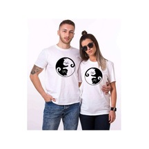 Tshirthane Cat Yingyang Sevgili Kombinleri Tshirt Kombini Beyaz