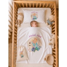 Kız Bebek Doğum Hediyesi İsme Özel 80x80 Cm Bebek Battaniyesi 35x45 Cm Yastık Kılıfı Ham Bez Kıyafet Kesesi 2079ybk0x Krem