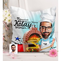 Kişiye Özel Bay Kebapçı Ustası Karikatürlü Saten Yastık - 1