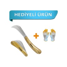 Burcu Aşı Kamp Bıçağı Ceviz Aşı Kamp Çakısı 19 CM (Eldiven ) Kahverengi - Gümüş