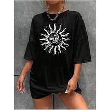 Assema Kadın Baskılı T-shirt Kısa Kol Bisiklet Yaka Regular Fit Rahat Kalıp Tişört - Siyah Çok Renkli