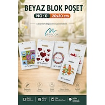 Blok Poşet 100'lü No 0 Takviyeli Poşet 20x30 Cm El Geçme Baskılı Beyaz Poşet