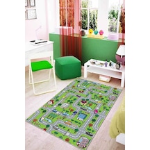 Yeşil Kaymaz Tabanlı Otoyollu Oyun Halısı Çocuk Halısı Kd89n11
