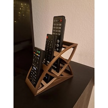 Bezos 3d Baskı Dört Kumandalık Kavisli Kumanda Standı Modern Yaprak Formlu Kumanda Tutucu Bronz Dmc