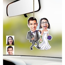Kişiye Özel Evleniyoruz Karikatürlü Ahşap Araba Dikiz Ayna Süsü-6