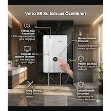 Veito Speed E9 Dokunmatik Dijital Ekranlı Ani Su Isıtıcısı Şofben - 9 Kw Güçlü Isıtma, Ip25 Su Geçirmezlik Tasarımlı Şofben Elektirikli Şofben Montaj Dahil Değildir.