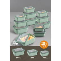 Vienev 12'li Vip Dikdörtgen Mikrodalga Ve Difrize Uygun Saklama Kabı Seti Yeşil 4x 1750,1050,600 Ml Yeşil