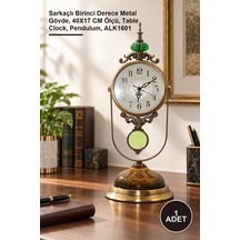 1 Adet Masa Üstü Saat Sarkaçlı Birinci Derece Metal Gövde, 40x17 Cm Ölçü, Table Clock, Pendulum, Alk1601