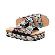 Guja Kadın Mantar Platform Taban Taşlı Çift Tokalı Comfort Terlik 25y103 Siyah