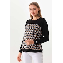 Sistas Kadın Desenli Uzun Kol Bluz 23618 Siyah