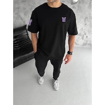 Barlashive Erkek Kısa Kol Tişört Bisiklet Yaka W Wildone Baskılı T-shirt - Siyah Çok Renkli