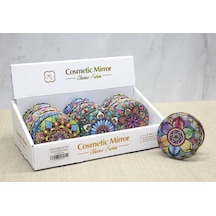 Büro Ev Ofis Personel Hediyesi İçin Taşlı Kalın Yuvarlak Dizayn El Aynası Çok Renkli