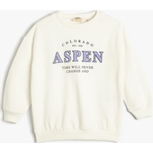 Koton Sweatshirt Pamuklu Şardonlu Bisiklet Yaka Aspen Baskılı Ekru 4wkg10206ak 4WKG10206AK010 Ekru