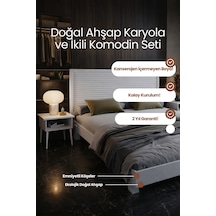 Alaz Yatay Başlıklı Masif Doğal Ahşap Karyola Ve 2 Adet Komodin Seti