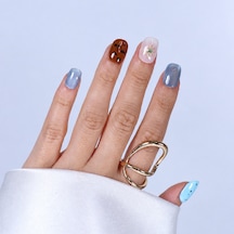 Takma Tırnak Renkli Nail Art Kısa Yuvarlak 10'lu Tekrar Kullanılabilir El Yapımı Protez Takma Tırnak Ekyl3029 M