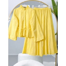 Lovie Moda Brode Detay Tesettür Etekli Takım Sarı