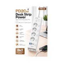 Fulltech Ftr-33 Akım Korumalı 4 Lü Çoklu Priz 3680w 16a, 1050j, 2 Usb-c Pd 20w + 2 Usb-a, Ayrı Ana 2 M