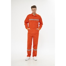 İş Tulumu Bütün %100 Pamuk Reflektörlü Turuncu