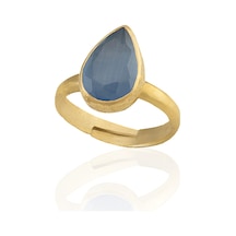 Kadir Jewellery 22 Ayar Altın Kaplama Zirkon Taşlı Ayarlanabilir Kadın Moda Yüzük Mavi