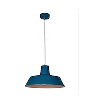 Dylight Retro Mavi Içi Beyaz Tekli Dekoratif Kafe Murfak Aydınlatma Sarkıt Avize Çap:35 Cm