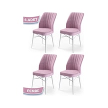 Canisa Flex Serisi Yemek Odası Sandalyesi, 4 Adet Pembe Sandalye, Gürgen Beyaz Ahşap Ayak Sandalye Pembe Ayaklar Beyaz