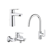Grohe Baudge Set, Spiralli Eviye Bataryası 30536000 Banyo Bataryası 23605000 Lavabo Bataryası 23758000 Krom
