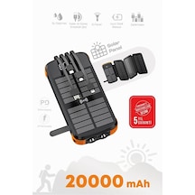 Kensa Güneş Enerjili Powerbank 20.000 Mah Hızlı Şarj Led Göstergeli Dahili Kablo Solar Şarj Cihazı Siyah - Turuncu