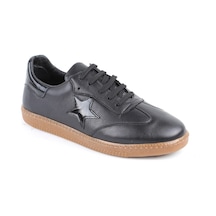 Libero L075.2325 Yıldız Detaylı Hakiki Deri Kadın Sneaker - Rugan Detaylı, Retro Tasarım Ve Doğal Kauçuk Tabanlı Casual Ayakkabı Siyah