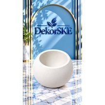 Dekorske - Taş Tozu Yuvarlak Saksı Ve Mumluk - 7x10 Cm - El Yapımı Dekoratif Mini Saksı Ve Çok Amaçlı Ev Dekoru Beyaz