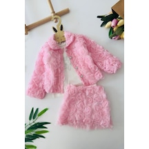 Miniğimin Cicileri Gül Detaylı 3 Lü Kız Çocuk Takım - Pembe Pembe