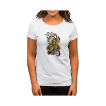 Motorcycle Skull Rider Beyaz Kadın Tişört Beyaz