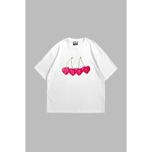 Tarzsokak Cherry Nude Baskılı Oversize Unisex Premium Beyaz