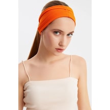 Kadın Çift Taraflı Kullanım Alternatifli Pamuklu Penye Kaymaz Hafif Spor Saç Bandı Bandana - Tek Ebat / Turuncu Turuncu