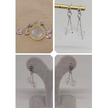 Doğaltaş Silver Çelik Küpe - Kristal Kuvars Taşı Kiraz Serisi 55670 Çok Renkli