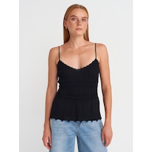 Dilvin 10792 Askılı İnce Dokulu Triko Bluz-siyah Siyah