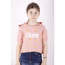 Toontoy Kids Toontoy Kız Çocuk Likee Baskılı Kapüşonlu Tişört Somon