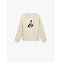 Koton Şardonlu Uzun Kollu Bisiklet Yaka Pamuklu Baskılı Sweatshirt Bej 6wkg10454ak Ekru