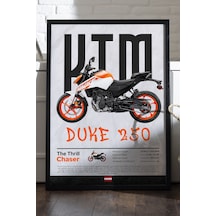 Ktm Duke 250 Siyah Ahşap Çerçeveli Poster, Dekoratif Motosiklet Duvar Tablosu
