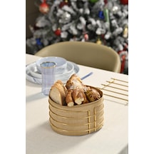 Altın Yuvarlak Ekmek Sepeti Jüt Kahve Kumaş Bezi, Renkli Sunum Sepet Ekmeklik - Çok Amaçlı Metal Paslanmaz Altın