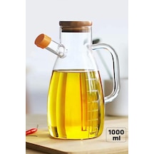 Bambu Kapaklı Cam Yağdanlık Vakumlu Borosilikat Cam Sirkelik Zeytinyağı 1000 Ml