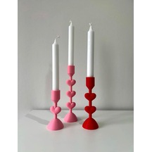 Kalpli Dekoratif Şamdan Seti Pembe Ve Kırmızı Modern Mumluk, Romantik Masa Dekoru Çok Renkli