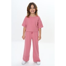 Toontoy Kids Toontoy Kız Çocuk Nervür Detaylı Crop Eşofman Takım Gül Kurusu