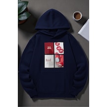 Uyguntarz Unisex Red Mon Cheri Baskılı Kapüşonlu Sweatshirt Lacivert