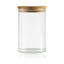 600 Ml Çizgili Kavanoz - Yuvarlak Ahşap Kapaklı Hava Geçirmez, Tatlı, Baharat, Gıda Saklama Kabı, Kokusuz Dayanıklı Cam Saklama Kabı, Kavanoz