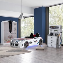 Setaymobilya Sports Çocuk Odası - Audi Arabalı Yatak, Dolap, Şifonyer - Beyaz