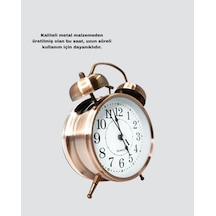 Techmrt Retro Tarz Bronz Dekoratif Masa Saati Metal Gövde Yüksek Sesli Alarm