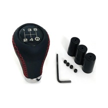 Novahub Kırmızı Araç Manüel Vites Topuzu Shifter Siyah Deri Kırmızı Dikiş 5 Hız Evrensel 8mm 10mm 12mm Kırmızı