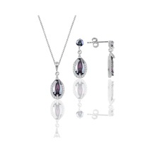 Gümüş Rodyumlu Mistik Taşlı Damla Modeli Kolye Ve Küpe İkili Set